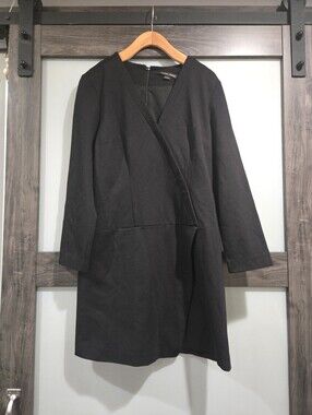 Cynthia Steffe Black Ponte Faux Wrap Victoria Long Sleeve Dress Size 6